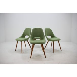 Suite de 4 chaises vintage en tissu vert et bois 1960