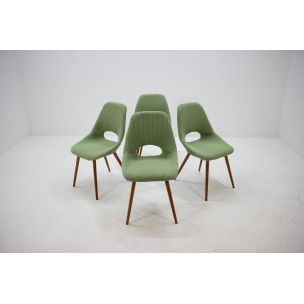 Suite de 4 chaises vintage en tissu vert et bois 1960