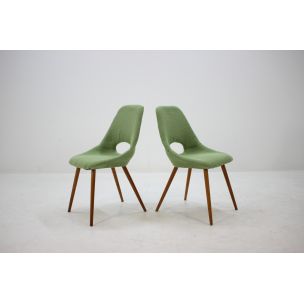 Suite de 4 chaises vintage en tissu vert et bois 1960