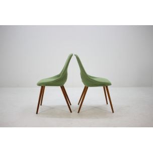 Set of 4 vintage chairs in green fabric and wood 1960s