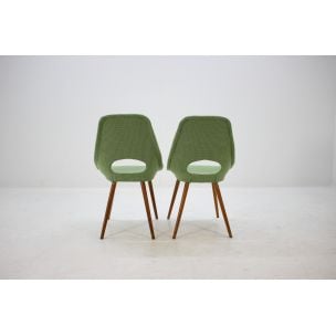 Conjunto de 4 cadeiras vintage em tecido verde e madeira 1960