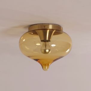 Vintage ceiling lamp Drop in yellow glass by Dijkstra, 1970s