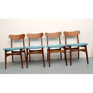 Ensemble de 4 chaises à repas vintage en teck Danemark années 60