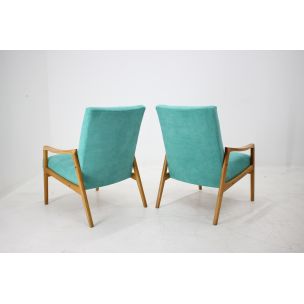 Paire de fauteuils vintage en tissu vert et bois 1960