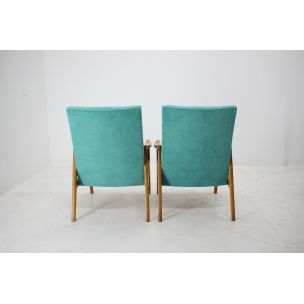 Pair of vintage armchairs in green fabric and wood 1960s