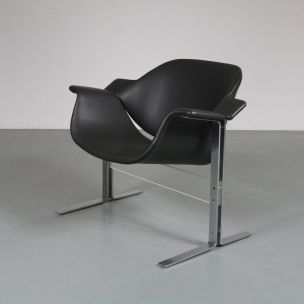 Pair of vintage armchairs for Kembo in black leather and metal 1960