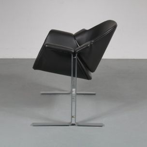 Pair of vintage armchairs for Kembo in black leather and metal 1960