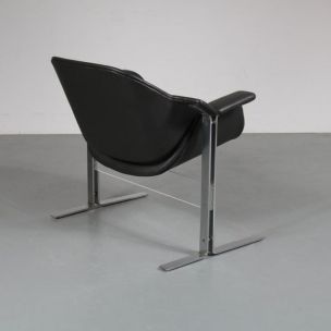 Paire de fauteuils vintage pour Kembo en cuir noir et métal 1960