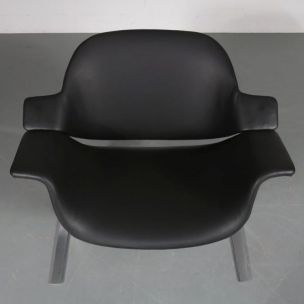 Pair of vintage armchairs for Kembo in black leather and metal 1960