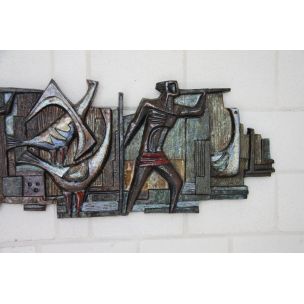 Large vintage wall atwork in ceramics by Paul Vermeire 1960s