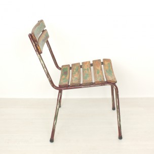 Pair of industrial beech and metal chairs - 1970s