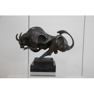 Statue taureau abstraite en bronze par Max Milo 1960