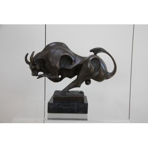 Vintage abstract bronze statue of a bull by Max Milo 1960