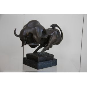 Vintage abstract bronze statue of a bull by Max Milo 1960