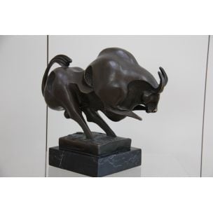 Vintage abstract bronze statue of a bull by Max Milo 1960