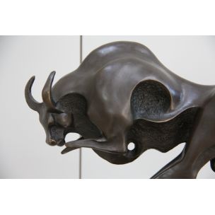 Vintage abstract bronze statue of a bull by Max Milo 1960