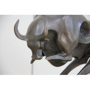 Vintage abstract bronze statue of a bull by Max Milo 1960