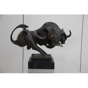 Vintage abstract bronze statue of a bull by Max Milo 1960