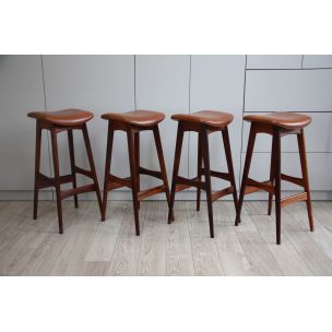 Set of 4 vintage bar stools in rosewood and leather Erik Buch