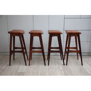 Set of 4 vintage bar stools in rosewood and leather Erik Buch