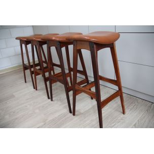 Set of 4 vintage bar stools in rosewood and leather Erik Buch