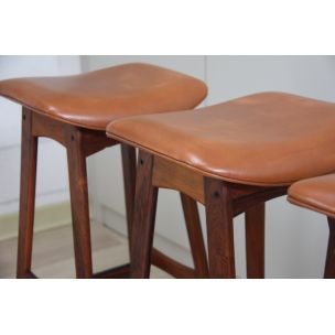 Set of 4 vintage bar stools in rosewood and leather Erik Buch