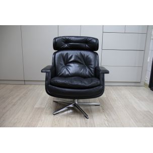 Vintage swivel lounge chair in black leather Eugen Schmidt for Soloform