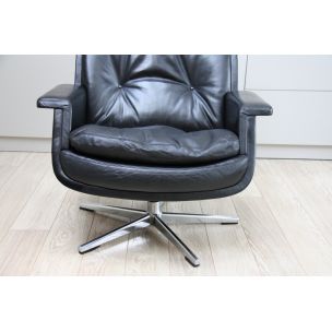 Fauteuil vintage pivotant en cuir noir Eugen Schmidt pour Soloform