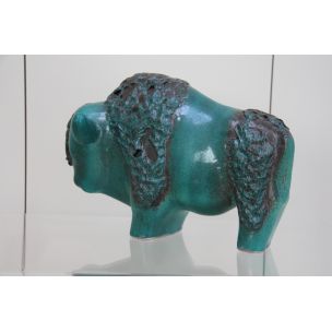 Céramique vintage bizon vert olive Kurt Tscherner pour Otto Keramik