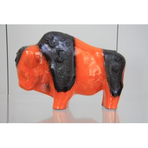 Bison en céramique - couleur orange - Kurt Tscherner pour Otto Keramik - Allemagne 1960