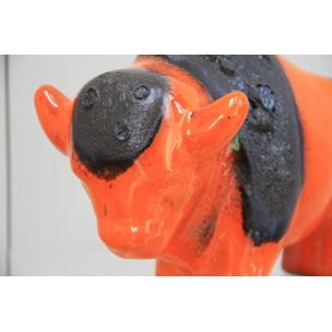 Bison en céramique - couleur orange - Kurt Tscherner pour Otto Keramik - Allemagne 1960