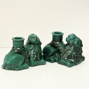 Vintage green ceramic candlelight lions St. Eriks, Uppsala