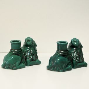 Vintage green ceramic candlelight lions St. Eriks, Uppsala