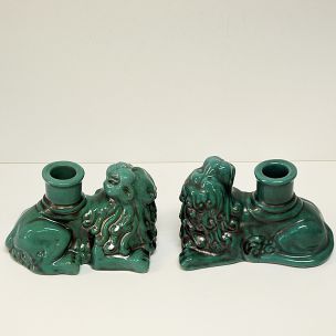 Vintage green ceramic candlelight lions St. Eriks, Uppsala