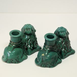 Vintage green ceramic candlelight lions St. Eriks, Uppsala