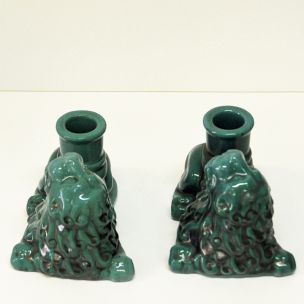 Vintage green ceramic candlelight lions St. Eriks, Uppsala