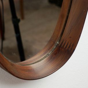 Vintage Italian oval rosewood mirror with cord