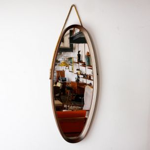 Vintage Italian oval rosewood mirror with cord