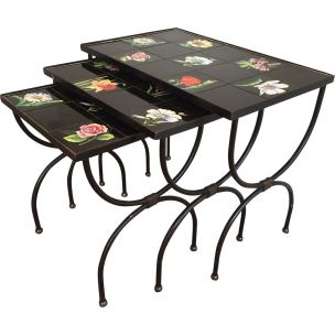 Vintage nesting tables in ceramic and metal 1950s 