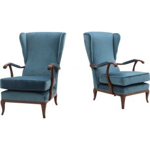 Pair of vintage azure velvet armchairs by Paolo Buffa,1940