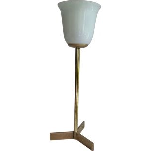 Lampe vintage en laiton et opaline, 1960