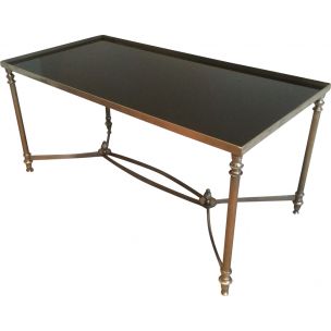 Vintage silver coffee table with black lacquered glass top, 1940