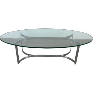 Vintage coffee table oval glass with chrome frame, Germany, 1970s
