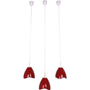 Ensemble de 3 suspensions vintage céramique rouge Allemagne 1950s