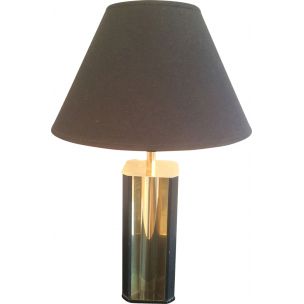 French vintage lamp in gilded metal and wood, 1960