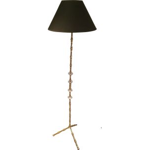 Lampada da terra francese d'epoca in ottone e vetro, 1960