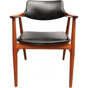 Vintage armchair for Glostrup in black leatherette and teakwood 1960s