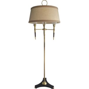 French vintage floor lamp in wood and brass, 1970