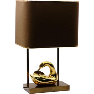 Vintage french lamp with a brass swan 1970