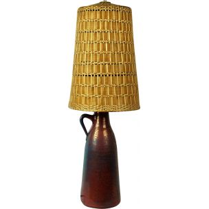 Vintage scandinavian lamp in ceramic and wicker 1960